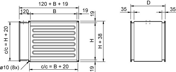 Размеры канального нагревателя прямоугольного сечения